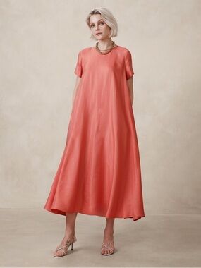Banana Republic • Aurelia Viscose-Hemp Maxi Dress trapeze tent coral salmon pink